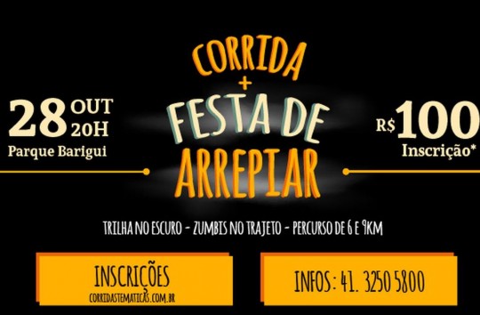 Advogados recebem desconto na inscrição para a quarta edição da prova temática que acontece no dia 28 de outubro, no Parque Barigui, em Curitiba, com trilha no escuro e zumbis pelo trajeto. Coral e Grupo de Teatro da CAA e OAB-PR se apresentam durante o evento