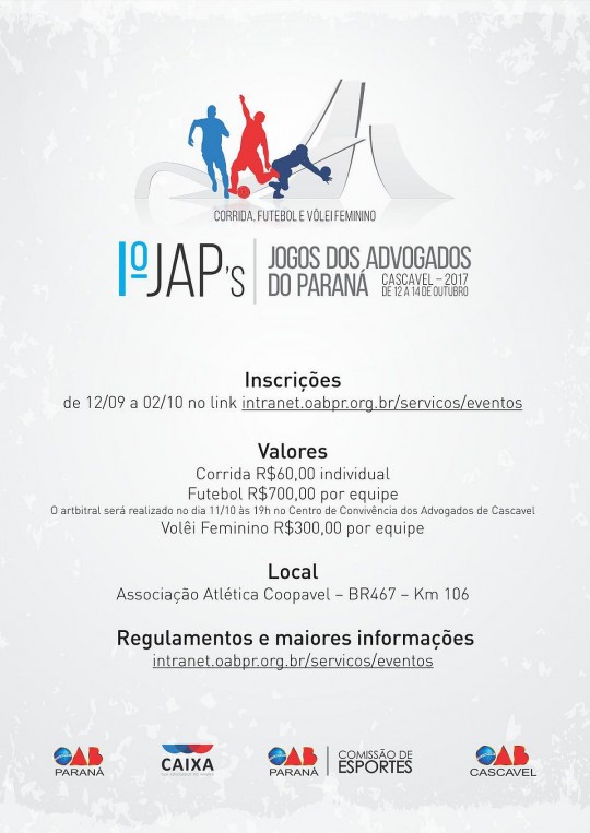 Os jogos terão disputas em três modalidades: corrida, futebol e vôlei feminino