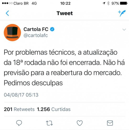 Será que hackearam o Cartola?