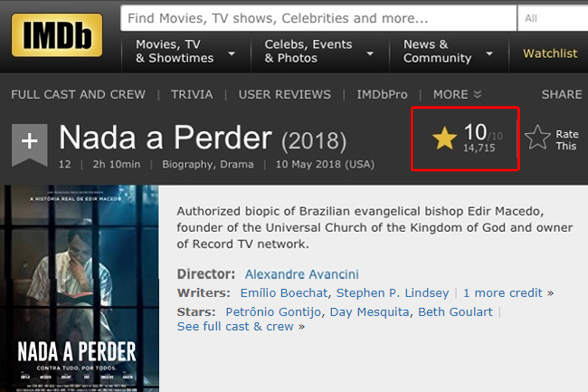 Filme "Nada a Perder" recebe nota alta no IMDb. Foto: Reprodução