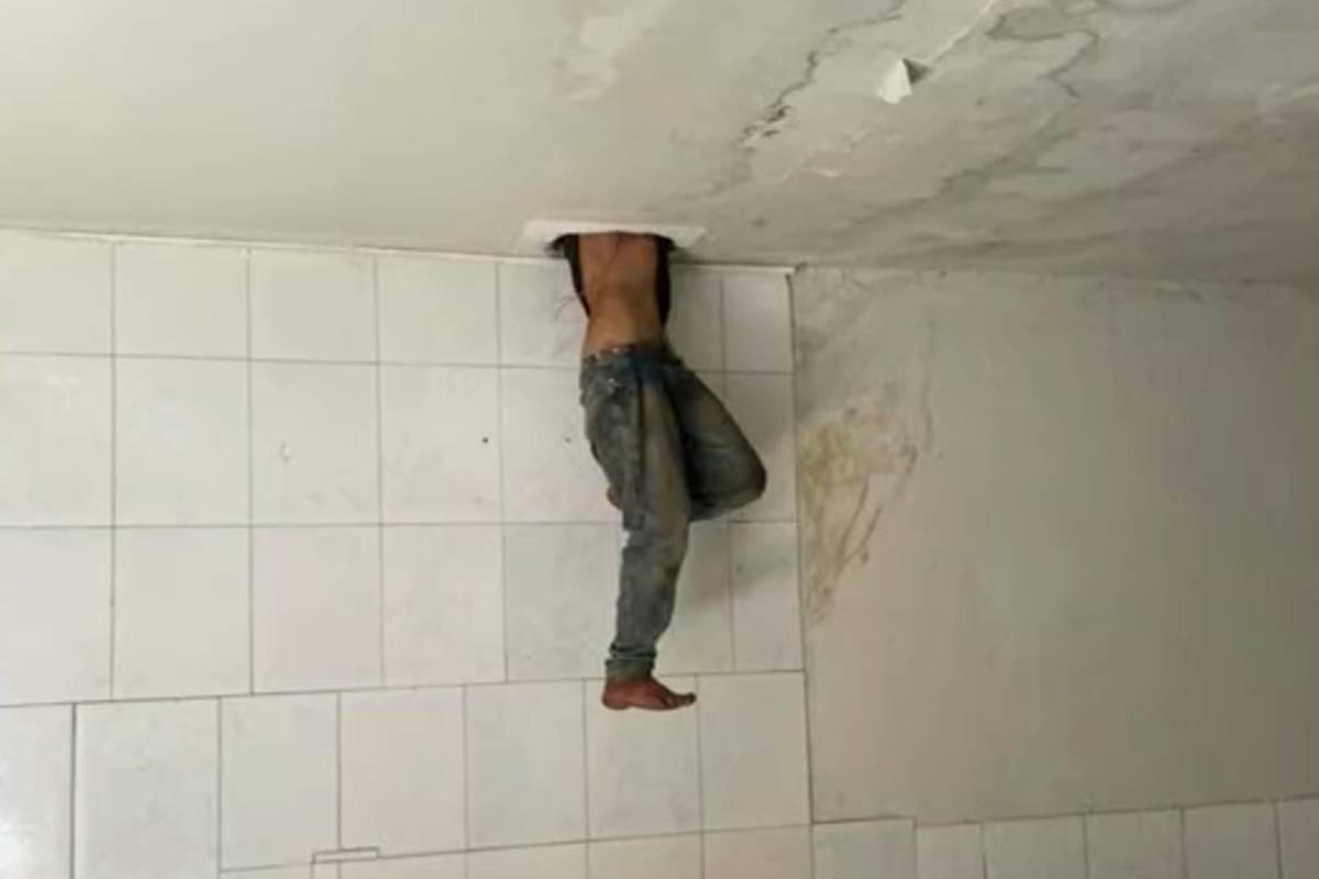 Homem ficou preso no comércio que tentou invadir na madrugada de domingo.