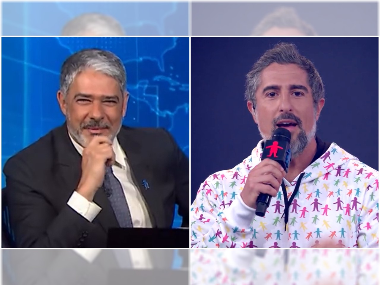 Marcos Mion manda coração para William Bonner durante Jornal Nacional. Foto: Reprodução