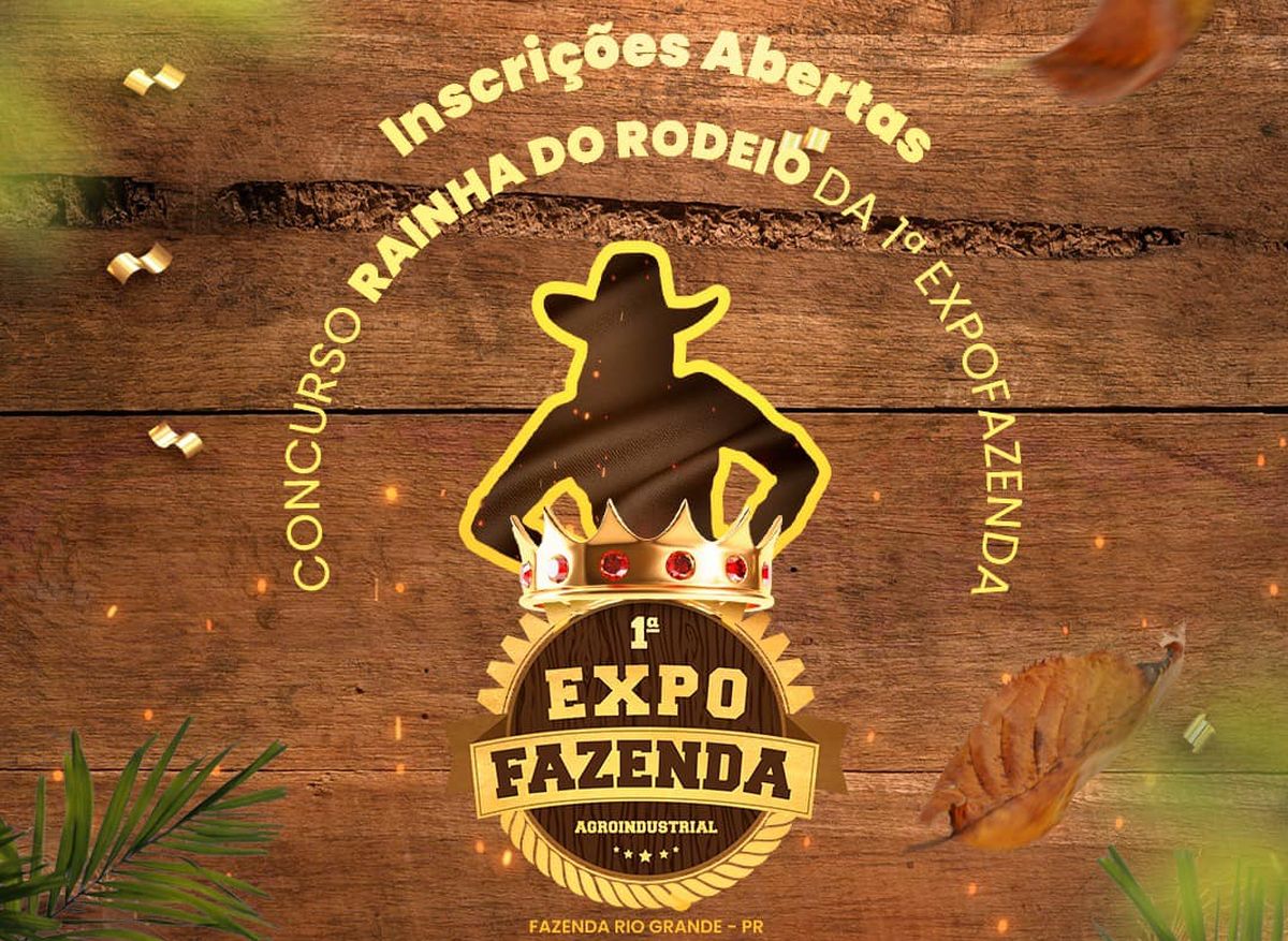 Imagem mostra a logomarca da Expo Fazenda e do concurso Rainha do Rodeio