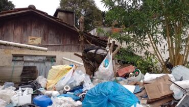 Lixão clandestino de acumuladora é o terror de vizinhos em Curitiba: fedor, animais mortos e muito entulho.