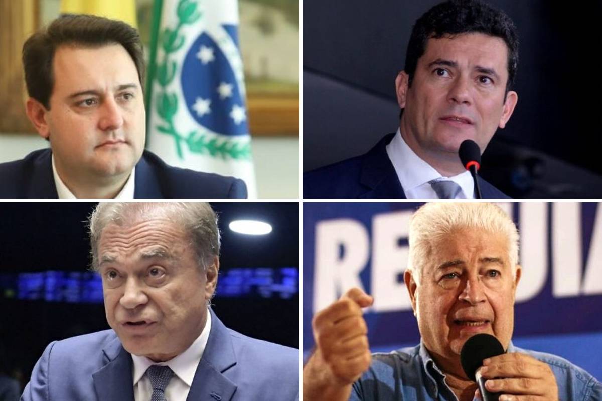 A imagem monstra alguns dos candidatos ao governo do Paraná e ao semado. São eles: Ratinho Jr, Roberto Requião, Alvaro dias e Sergio Moro