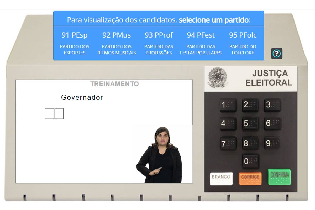 Imagem mostra o simulador de votação do TRE.