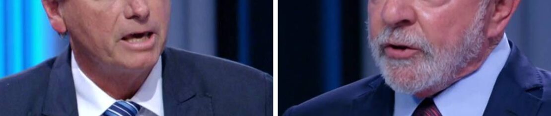 Imagem mostra Jair Bolsonado e Luiz Inácio Lula da Silva no debate do Jornal Nacional.