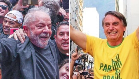 Imagem mostra Lula e Bolsonaro, que irão disputar o segundo turno das eleições de 2022. disputam o segundo turno das eleições 2022. Foto: