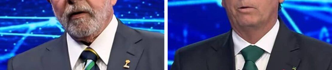 Imagem mostra Lula e Bolsonaro no debate.