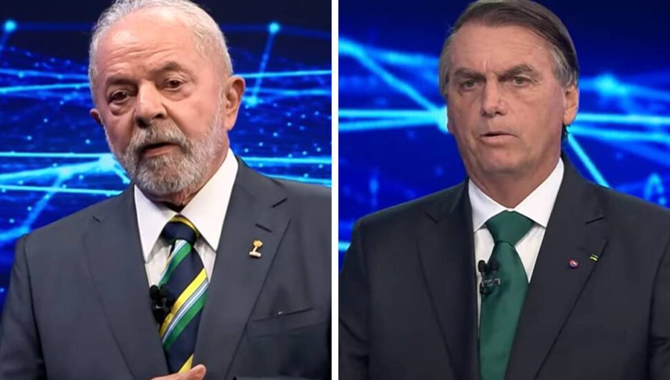 Imagem mostra Lula e Bolsonaro no debate.