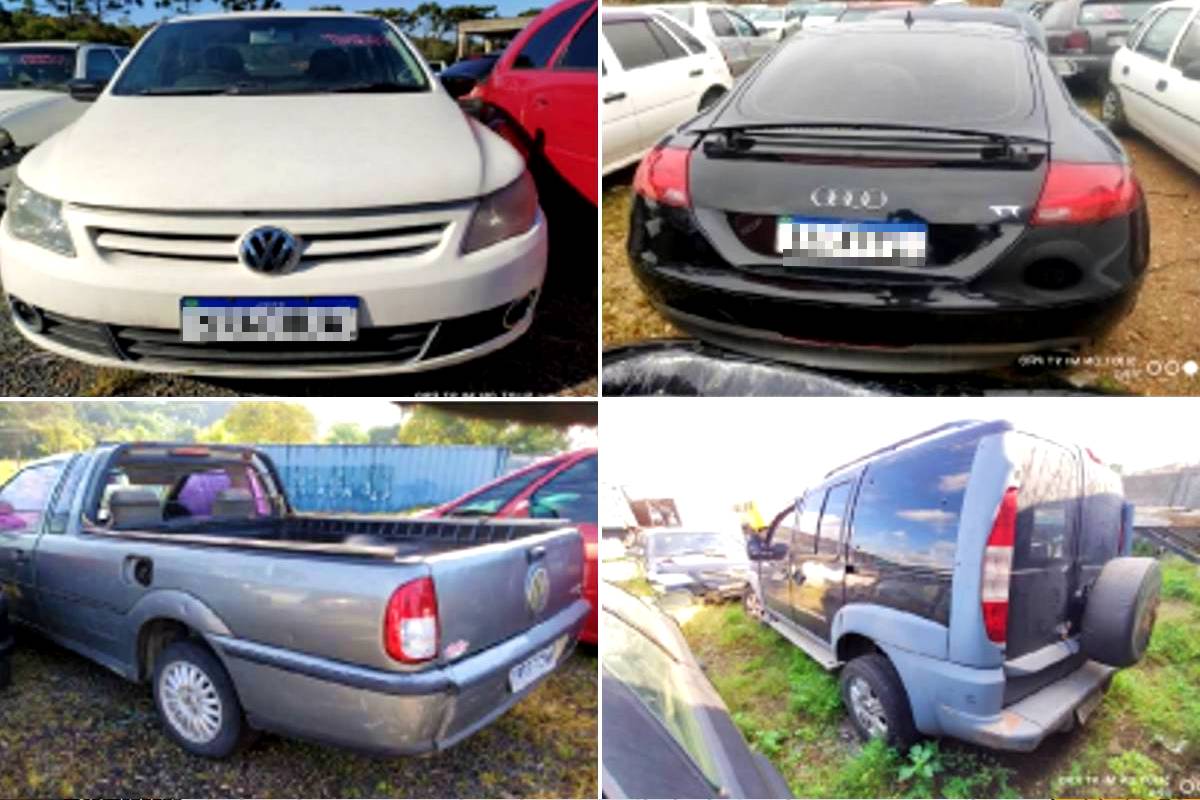 Imagem mostra carros em leilão em Curitiba. Tribuna dá dicas para não cair em golpes.