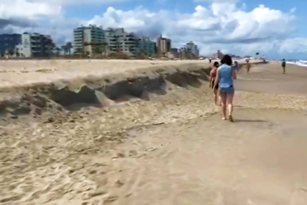 Imagem mostra o degrau quye surgiu em Caiobá, após uma ressaca.