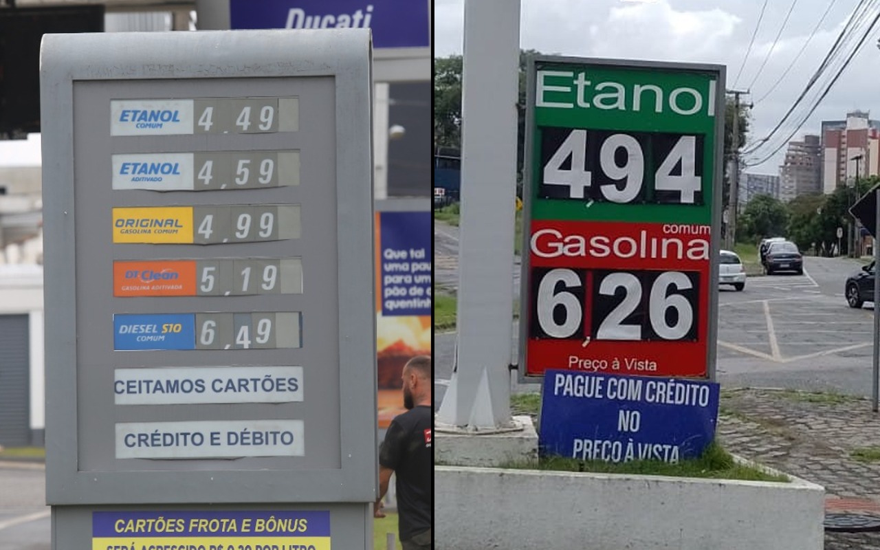 Imagem mostra o preço da gasolina em Curitiba.