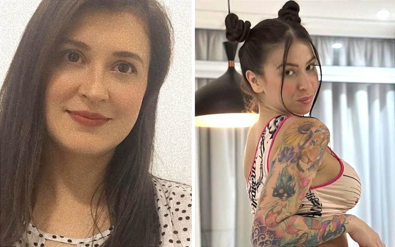 Professora do Paraná ao lado esquerdo e Mc Pipokinha