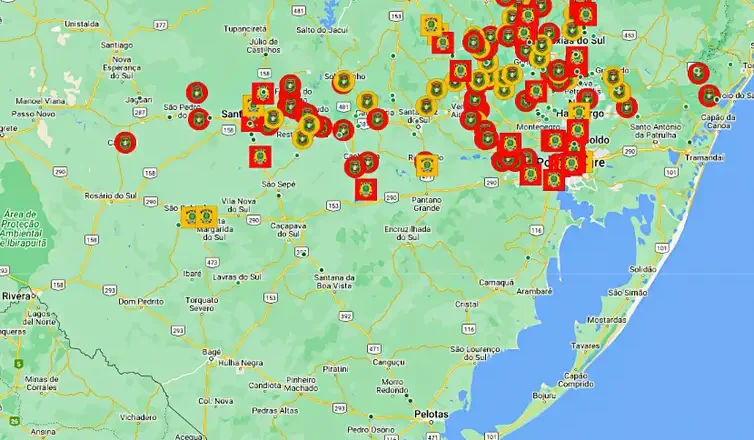 Mapa interativo mostra bloqueios totais e parciais nas rodovias do RS