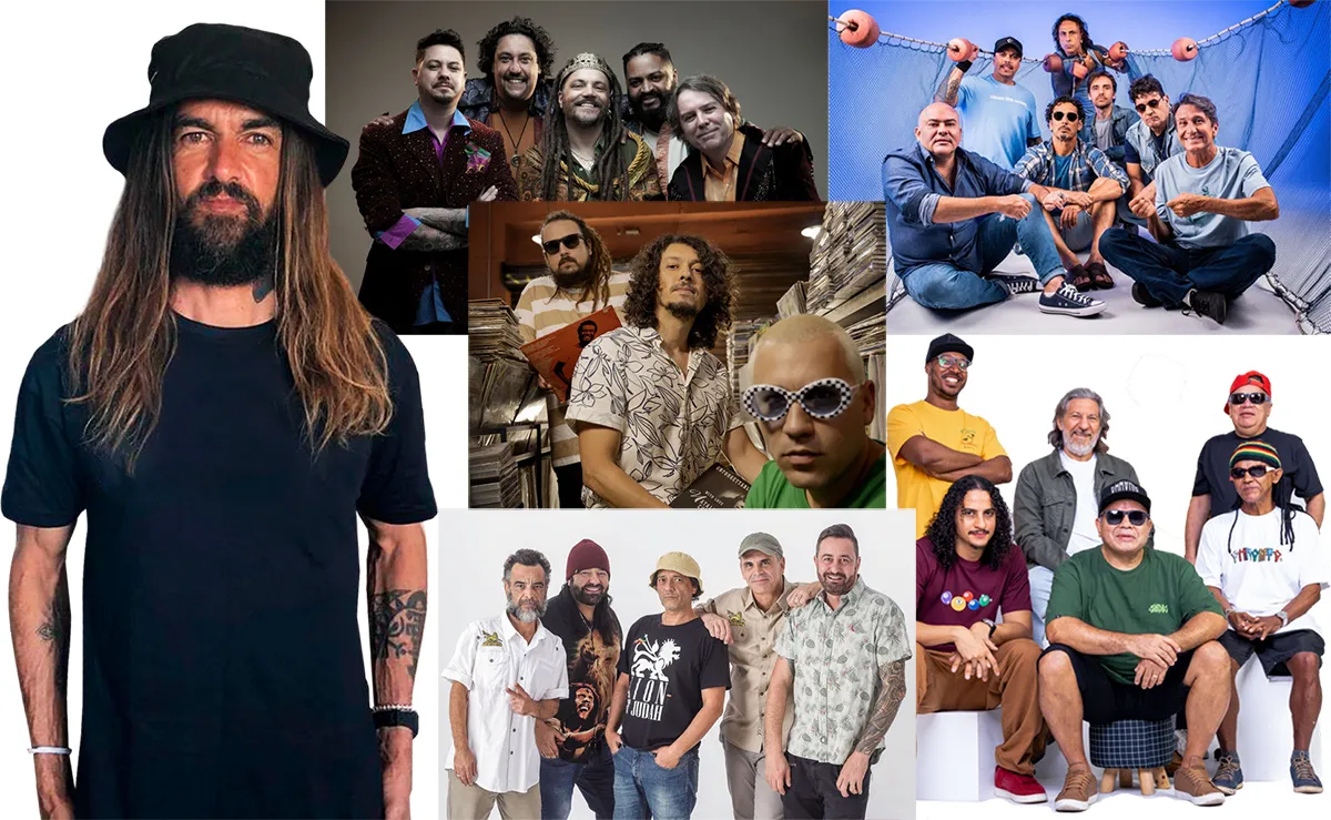 Imagem mostra uma montagem com todas as bandas que estarão tocando no Reggae Day Festival