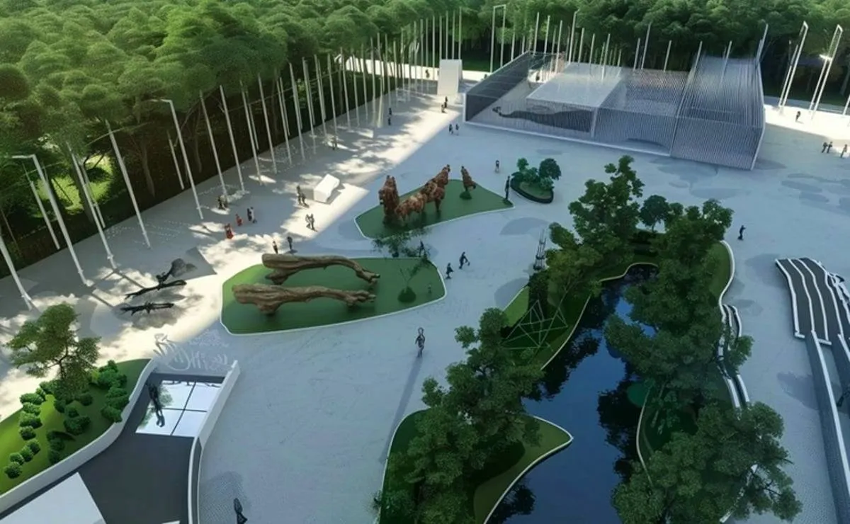 Imagem mostra uma projeção de uma nova praça em Curitiba.