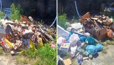 Imagem mostra sacos de lixo amontoados em Matinhos, litoral do Paraná.