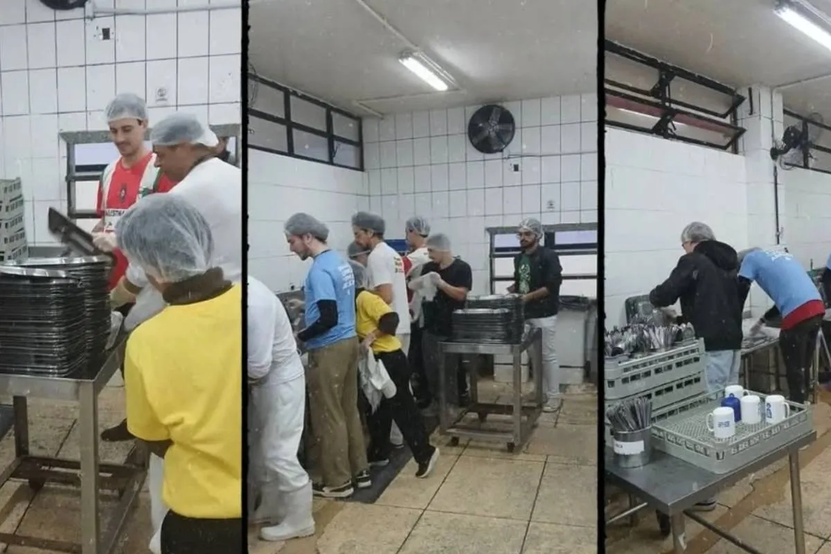 Imagem mostra os alunos colocando a mão na massa, literalmente