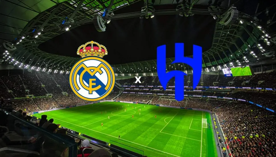 Imagem mostra o brasão dos times Real Madrid e Al-Hilal. Saiba onde assistir ao vivo o jogo, horário e escalações.