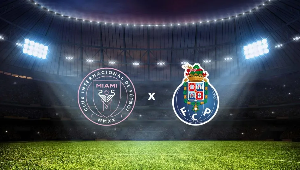 Imagem mostra brasão dos times Veja onde assistir Inter Miami x Porto, que se enfrentam nesta quinta-feira pela primeira rodada do Mundial de Clubes. Foto: Dmitry Rukhlenko/Canva