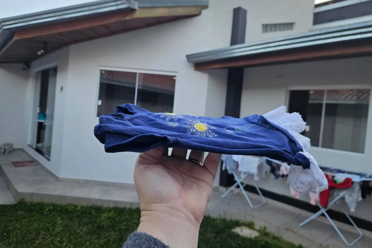 Imagem mostra registros de Geada em Curitiba, no Parque Barigui. No detalhe, uma roupa congelada.