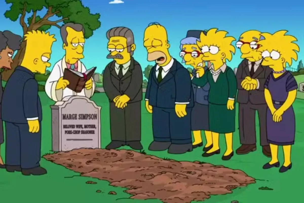 Imagem mostra o velório de Marge Simpsons no último episódio da última temporada de "Os Simpsons"
