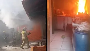 Vídeos mostram as chamas e atuação dos bombeiros.