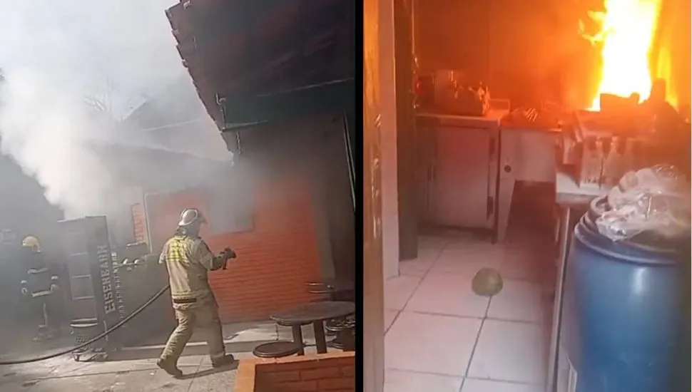 Vídeos mostram as chamas e atuação dos bombeiros.