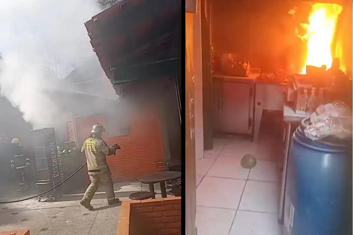 Vídeos mostram as chamas e atuação dos bombeiros.