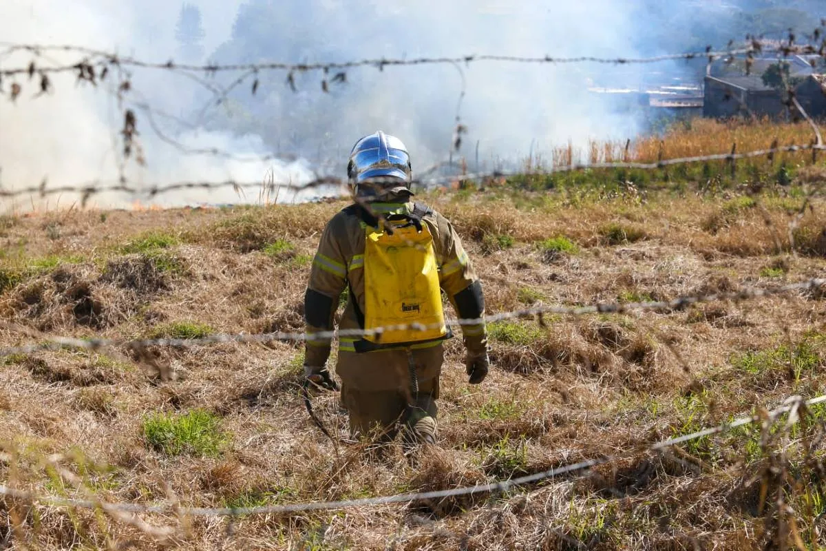 Incêndio em terreno no Bairro Alto
