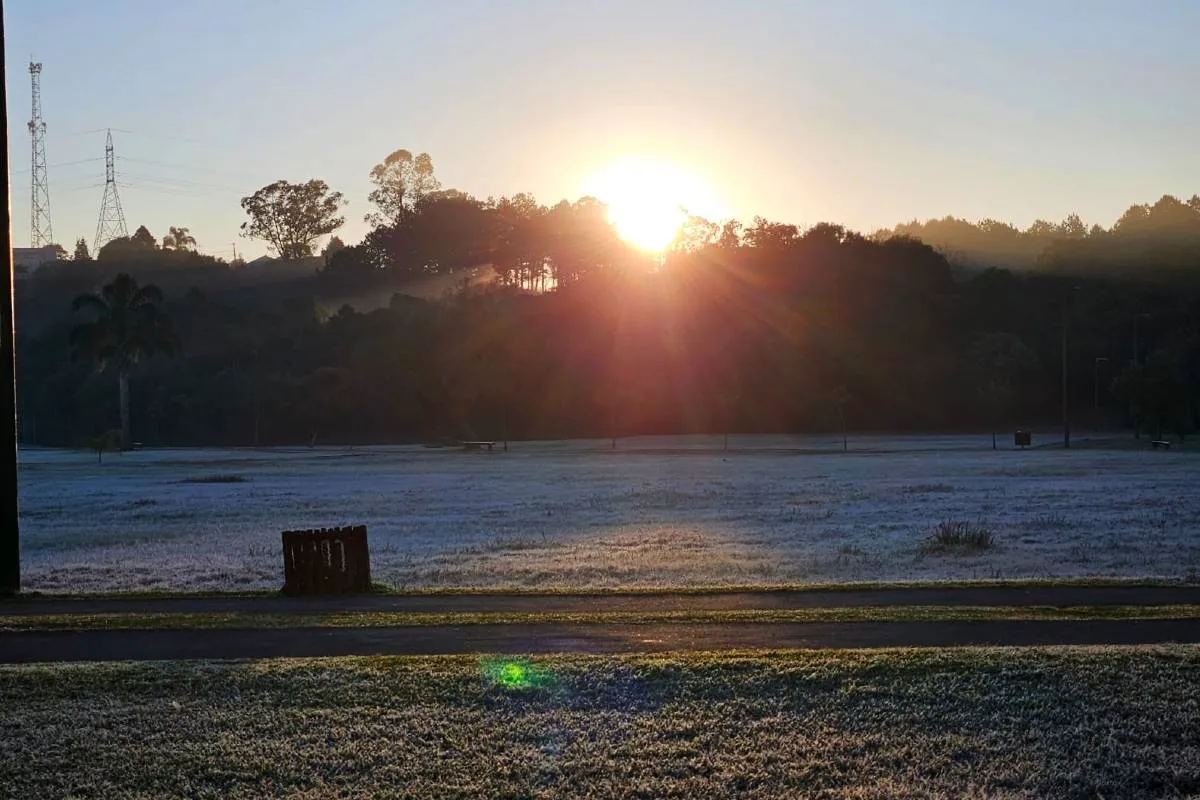 Imagem mostra a geada que atingiu Curitiba quinta-feira