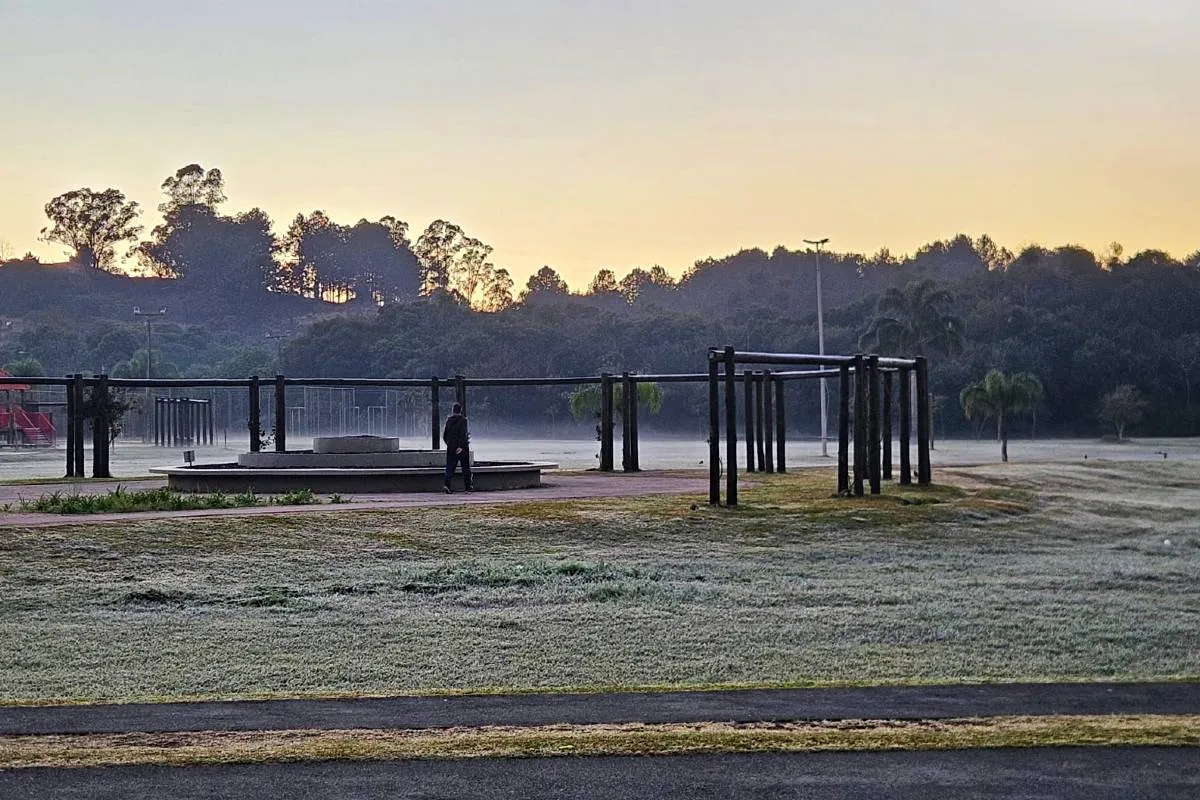 Imagem mostra a geada que atingiu Curitiba quinta-feira