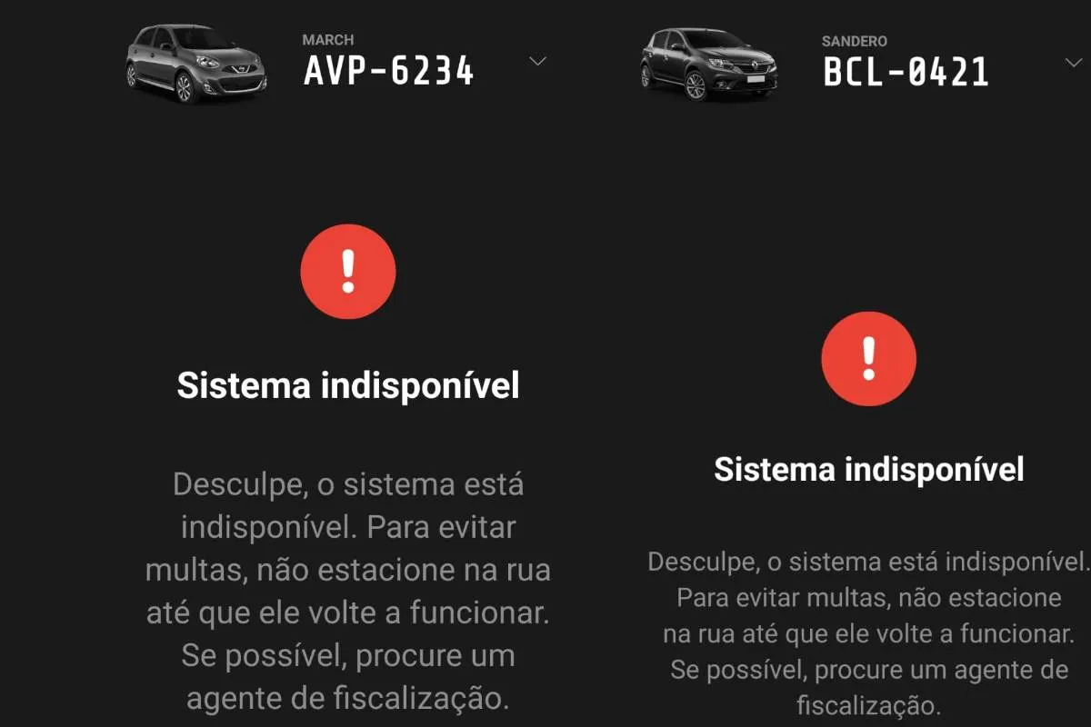 Apps do Estar em Curitiba mostram mensagem de erro.