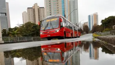 Imagem mostra ônibus em rua em Curitiba