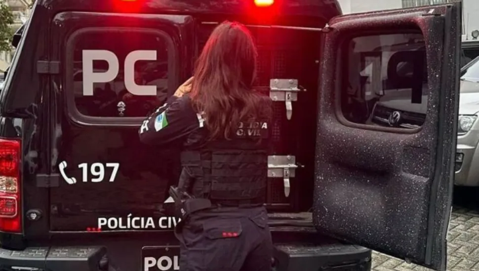 Imagem mostra agente e viatura da Polícia Civil do Paraná