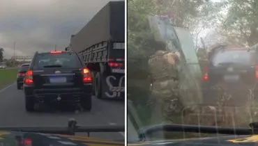 Motorista do carro preto fez de tudo para tentar escapar, mas acabou acidentado e preso.