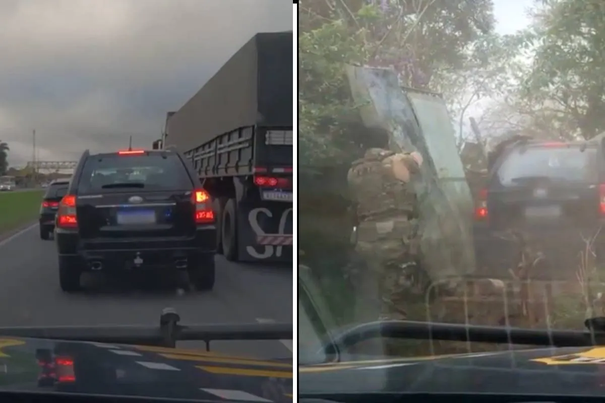 Motorista do carro preto fez de tudo para tentar escapar, mas acabou acidentado e preso.