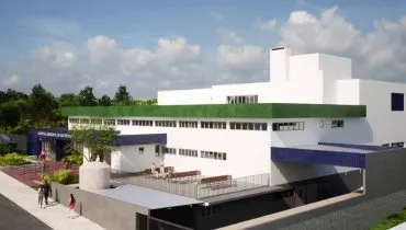 Projeção mostra um novo hospital na região metropolitana de Curitiba.