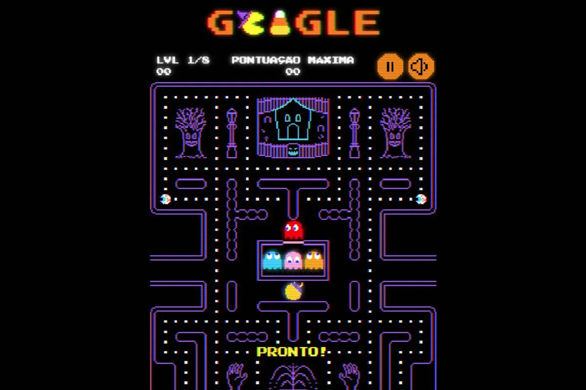 O doodle desta quinta-feira (30) apresenta uma edição especial do clássico jogo Pac-Man, que completa 45 anos de existência.