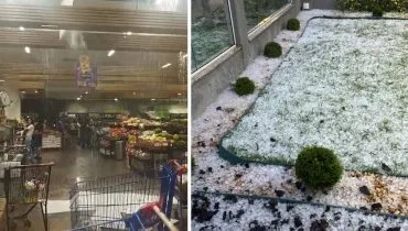Temporal destruiu telhado de supermercado e deixa Campo Mourão coberta de gelo.