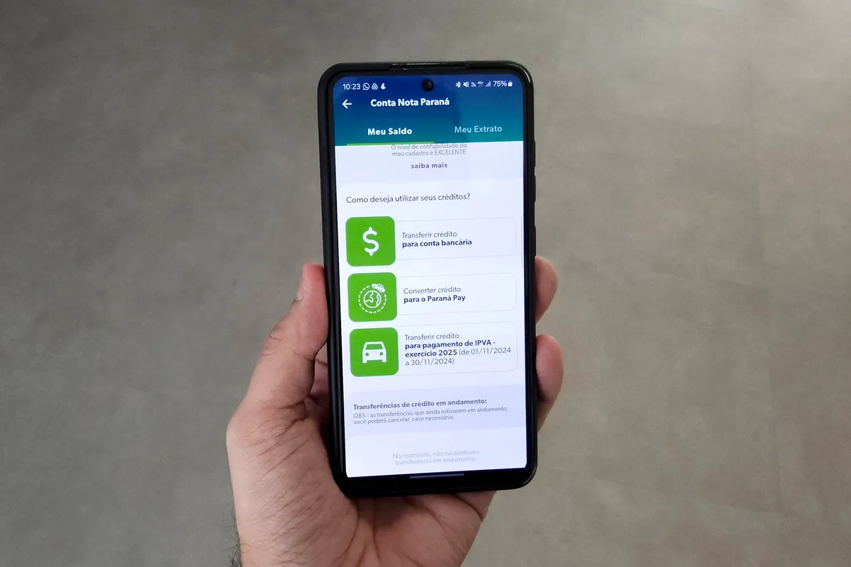 Aplicativo do Nota Paraná e opções de transferência dos créditos