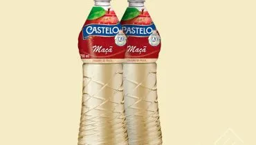 Imagem mostra uma embalagem de vinagre de maçã da marca Castelo.