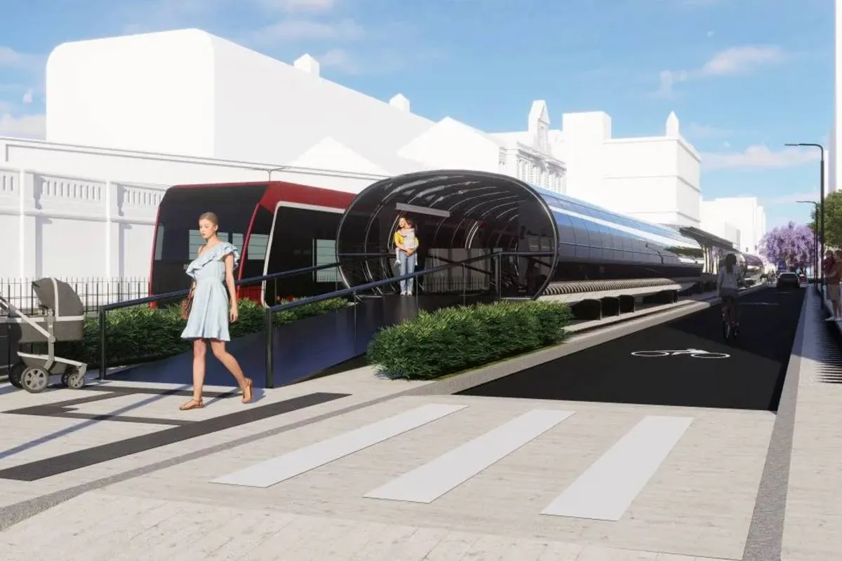 Imagem mostra uma projeção de uma novo sistema de transporte publico de Curitiba.