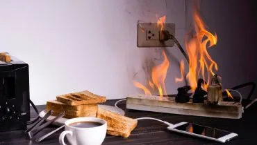 Imagem mostra fogo em uma régua de tomada.