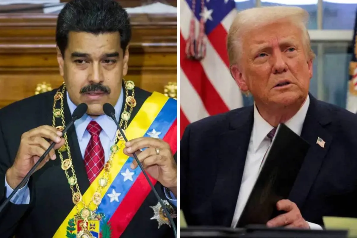 Imagem mostra uma montagem com as fotos de Nicolas Maduro e Donald Trump.