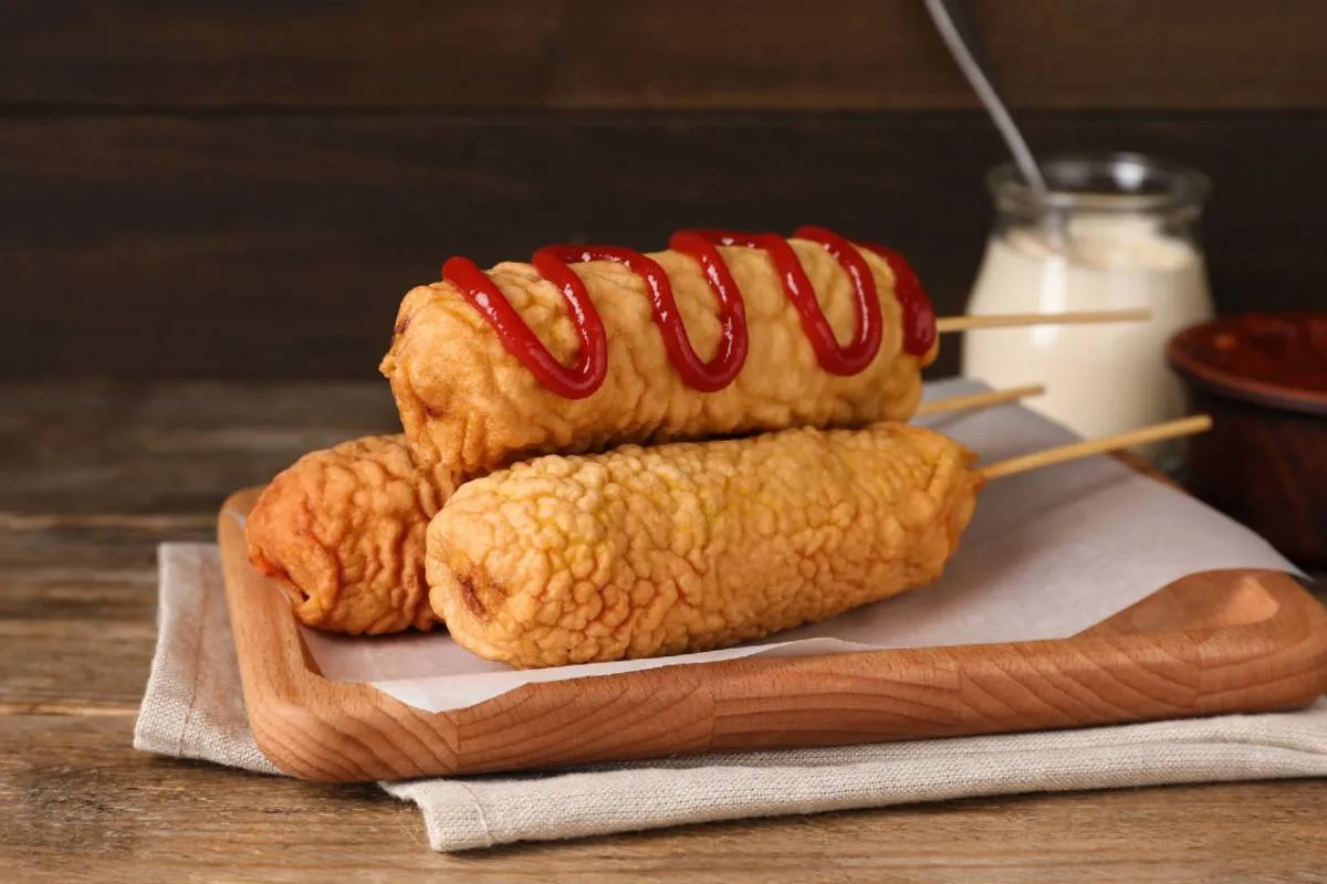 Imagem mostra um tradicional Corn Dog Coreano.