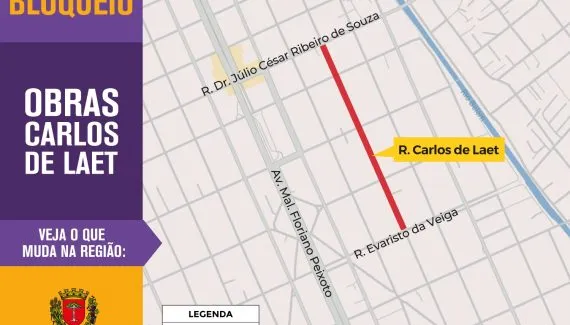 Rua Carlos de Laet terá bloqueio total para obras no Hauer a partir de quinta