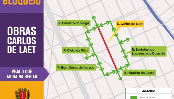 Rua Carlos de Laet terá bloqueio total para obras até 29 de abril