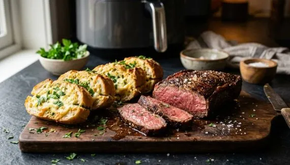 Churrasco na Air Fryer? Como preparar Denver Steak com pão de alho de chef